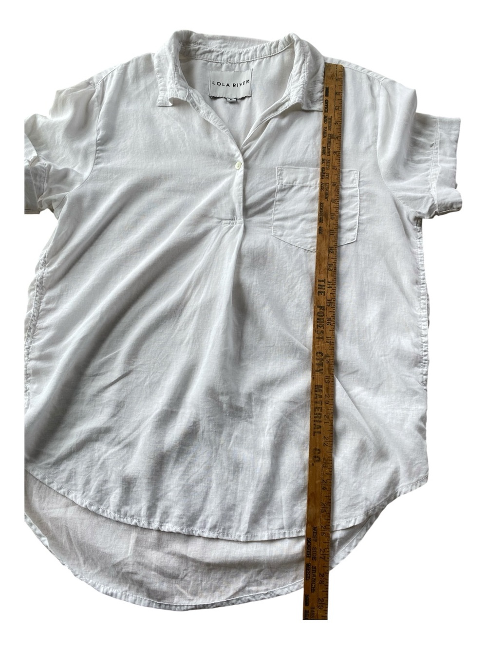 Lola River White Linen Blend Popover Short Sleeve Blouse Medium Coastal Chic - Picture 6 of 8